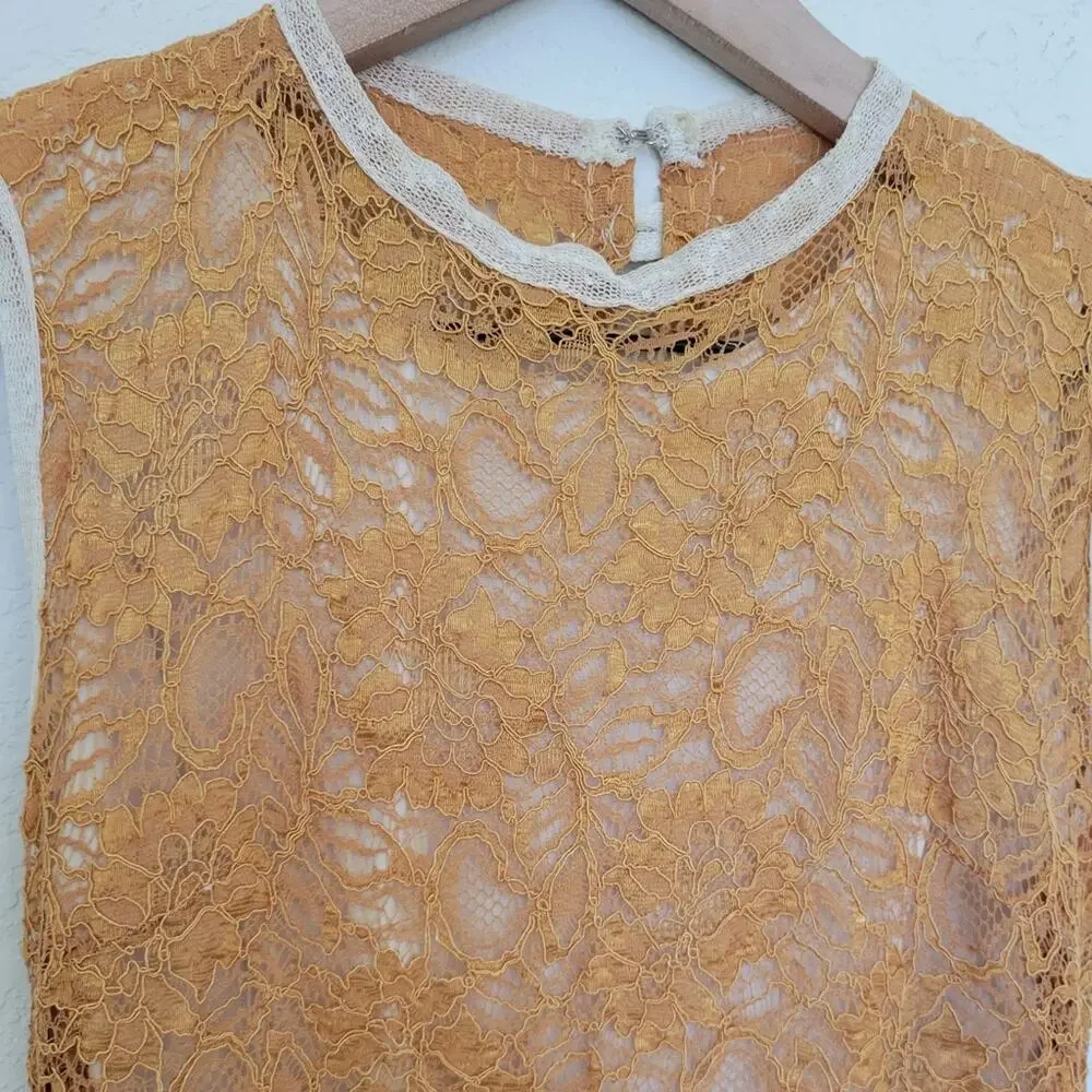 Flapper Dress Child Vintage Costume Gold and White Lace Fringe Youth Medium